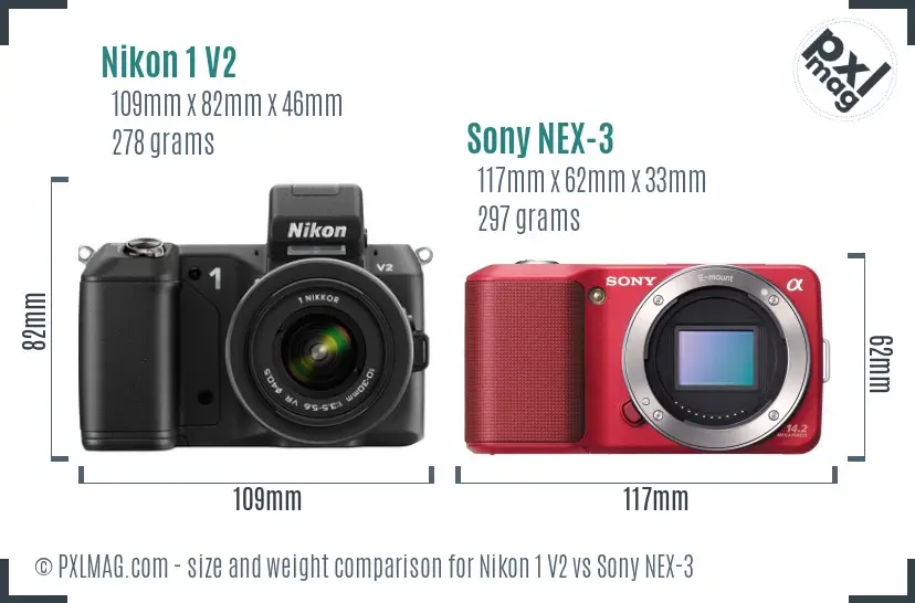 Nikon 1 V2 vs Sony NEX-3 size comparison