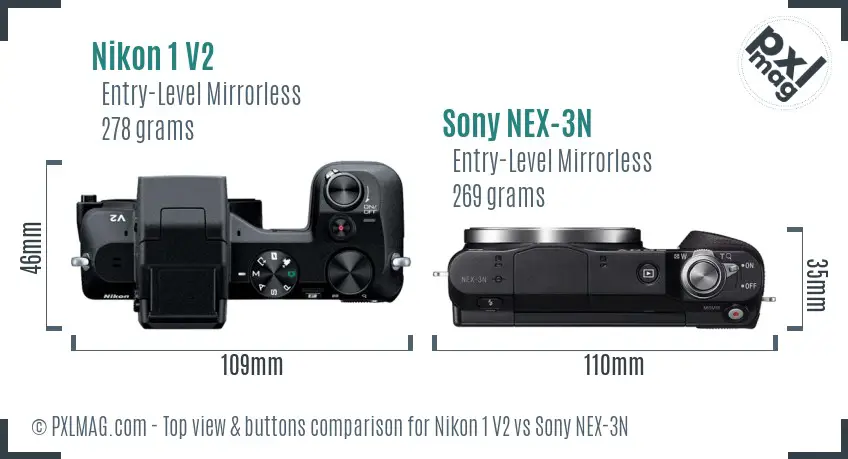 Nikon 1 V2 vs Sony NEX-3N top view buttons comparison