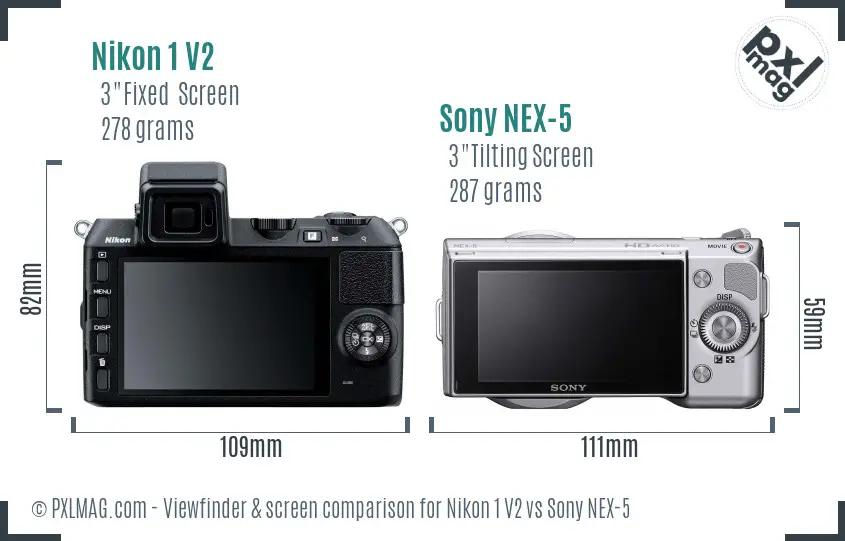 Nikon 1 V2 vs Sony NEX-5 Screen and Viewfinder comparison