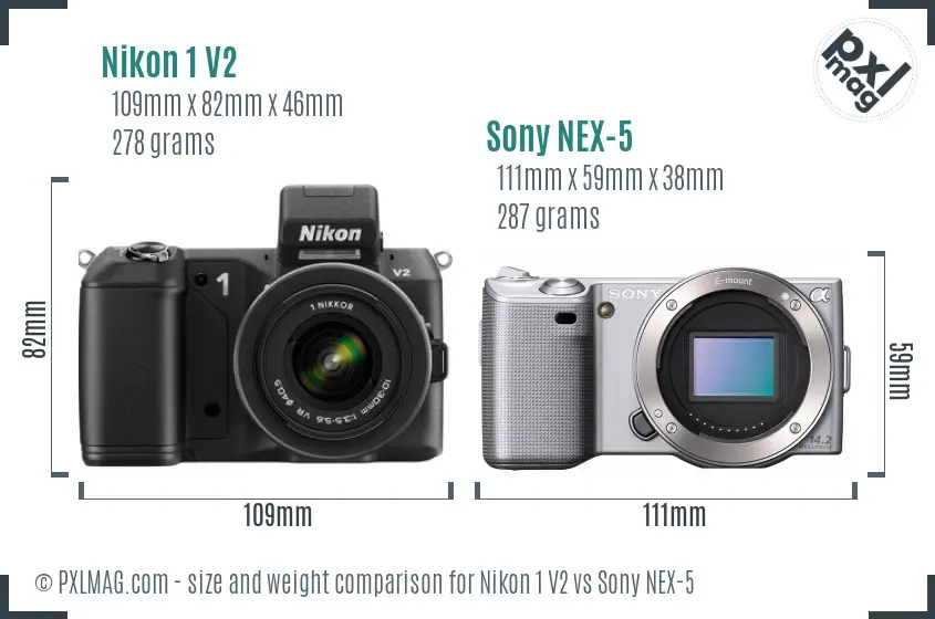 Nikon 1 V2 vs Sony NEX-5 size comparison
