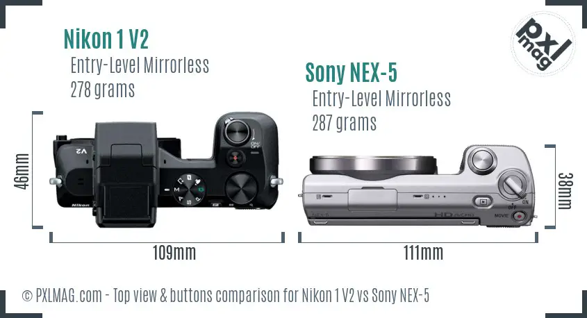 Nikon 1 V2 vs Sony NEX-5 top view buttons comparison