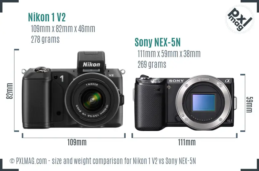 Nikon 1 V2 vs Sony NEX-5N size comparison