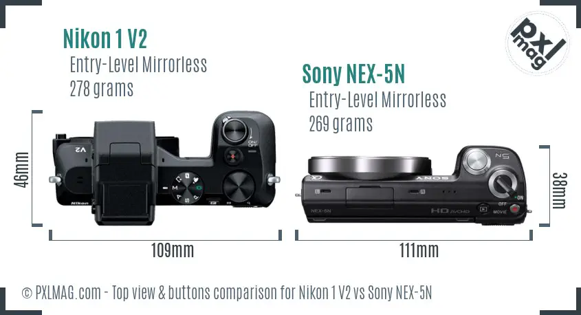 Nikon 1 V2 vs Sony NEX-5N top view buttons comparison