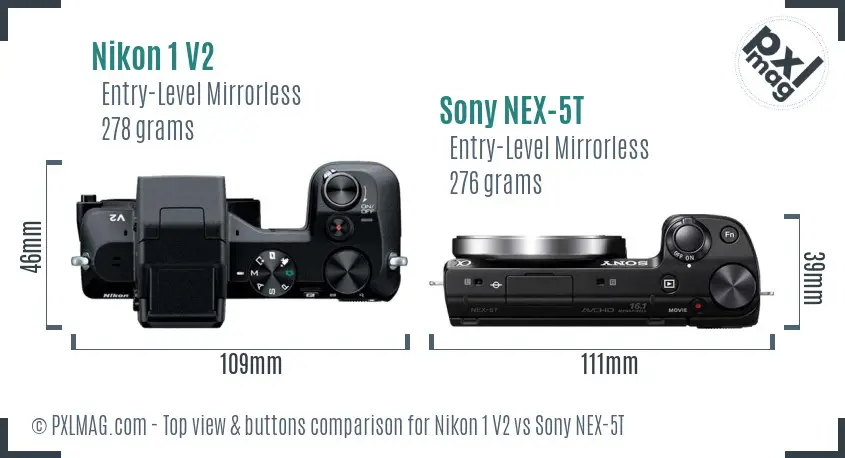 Nikon 1 V2 vs Sony NEX-5T top view buttons comparison