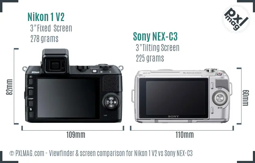 Nikon 1 V2 vs Sony NEX-C3 Screen and Viewfinder comparison