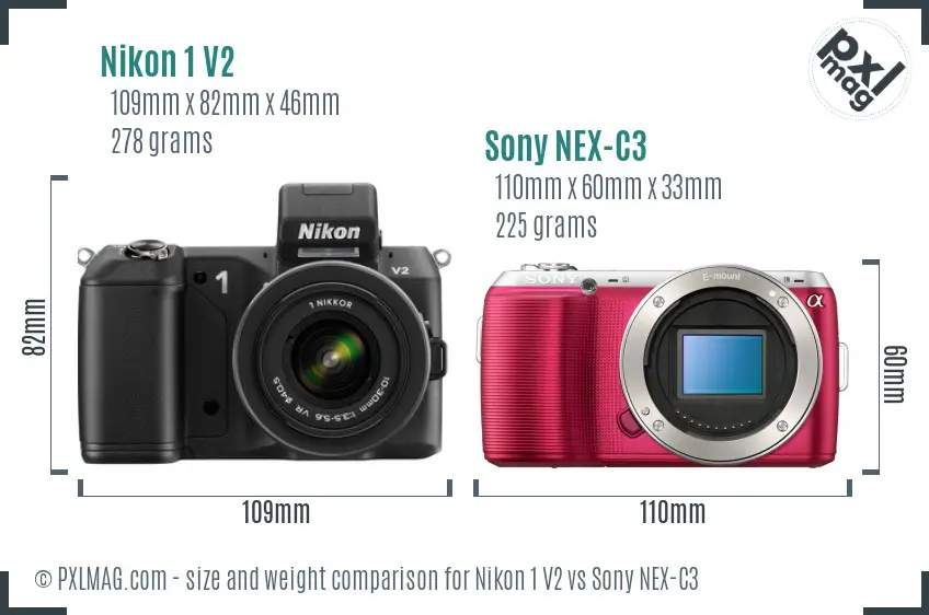 Nikon 1 V2 vs Sony NEX-C3 size comparison