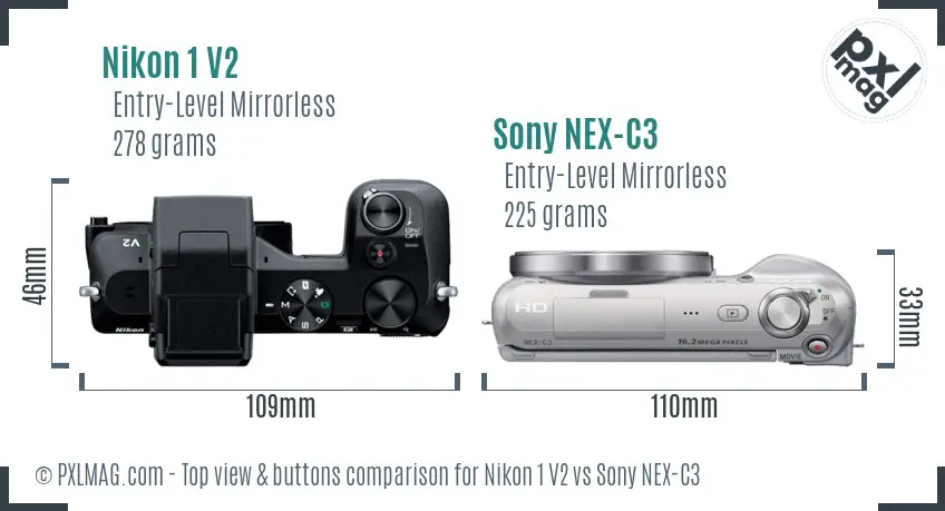 Nikon 1 V2 vs Sony NEX-C3 top view buttons comparison