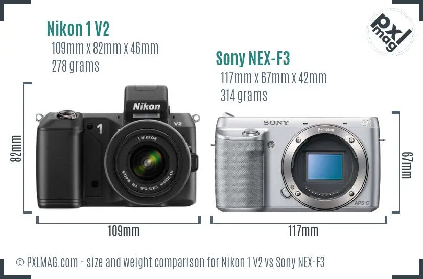 Nikon 1 V2 vs Sony NEX-F3 size comparison