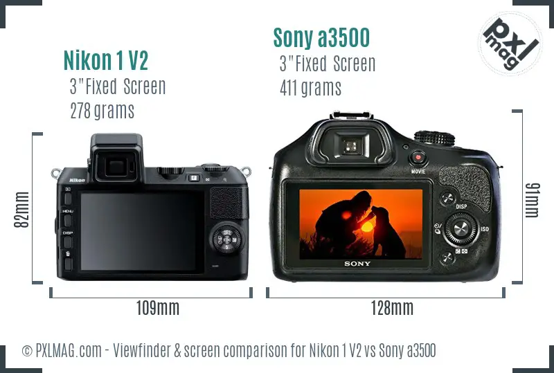 Nikon 1 V2 vs Sony a3500 Screen and Viewfinder comparison