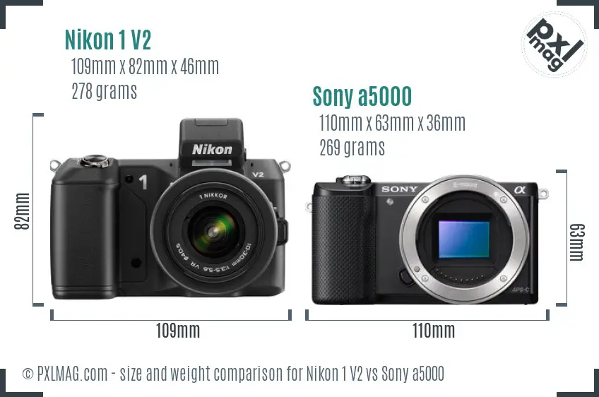 Nikon 1 V2 vs Sony a5000 size comparison