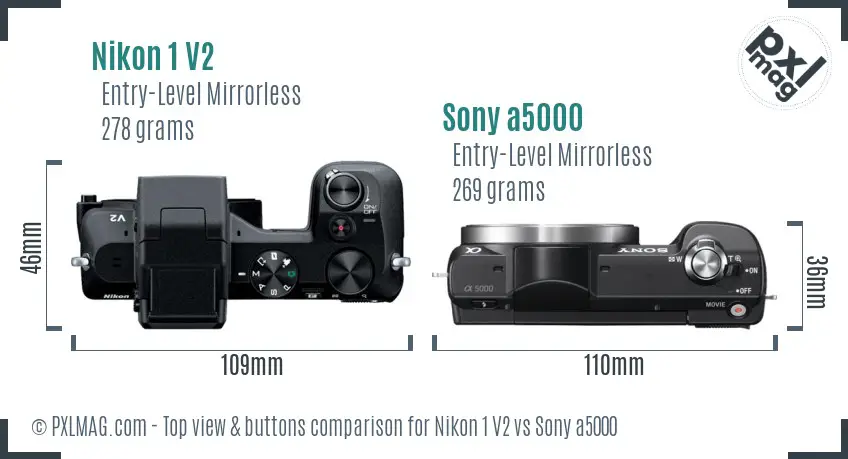 Nikon 1 V2 vs Sony a5000 top view buttons comparison