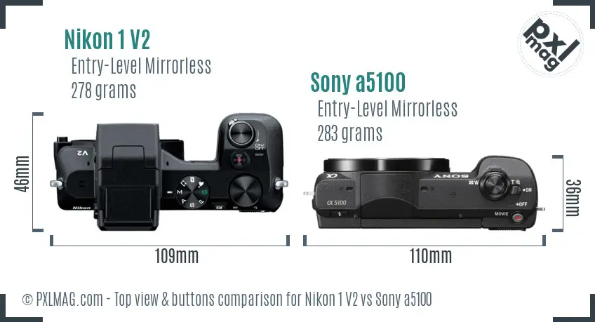 Nikon 1 V2 vs Sony a5100 top view buttons comparison