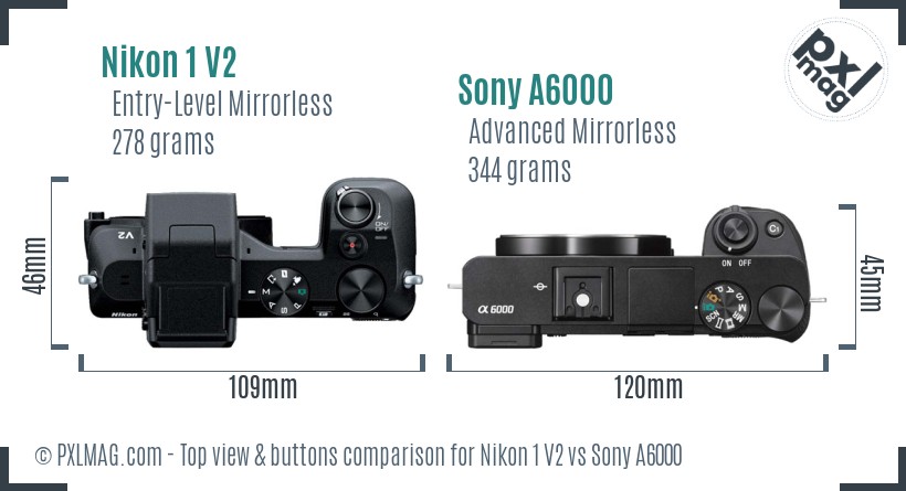 Nikon 1 V2 vs Sony A6000 top view buttons comparison