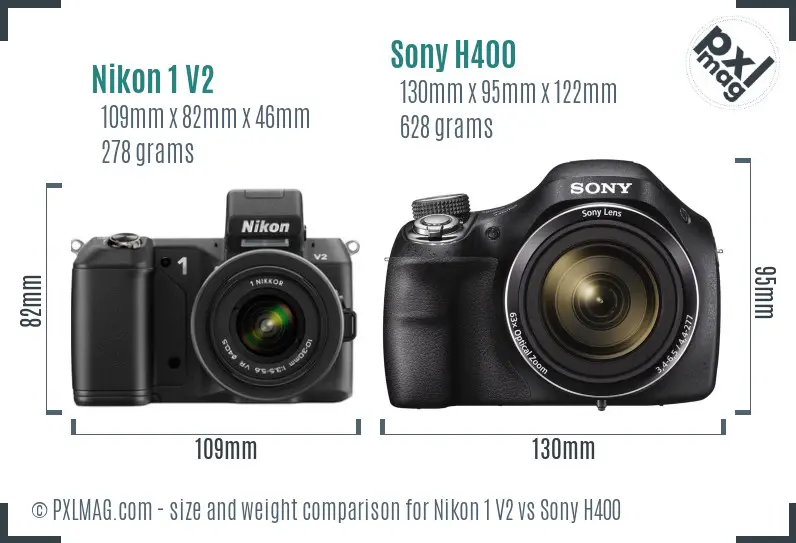 Nikon 1 V2 vs Sony H400 size comparison