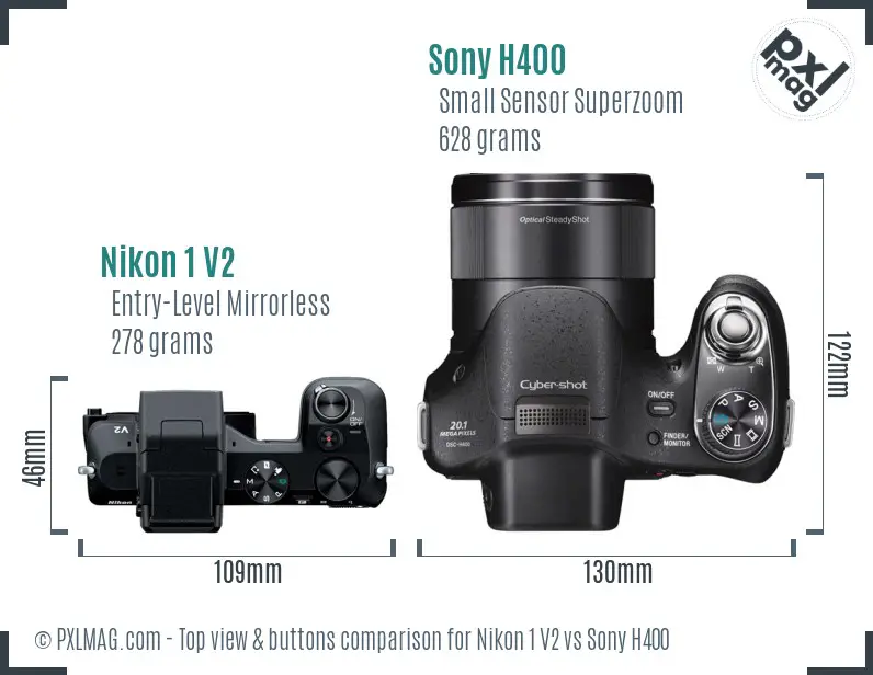 Nikon 1 V2 vs Sony H400 top view buttons comparison
