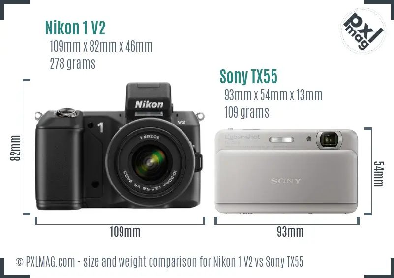 Nikon 1 V2 vs Sony TX55 size comparison