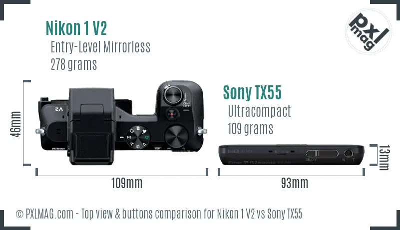 Nikon 1 V2 vs Sony TX55 top view buttons comparison
