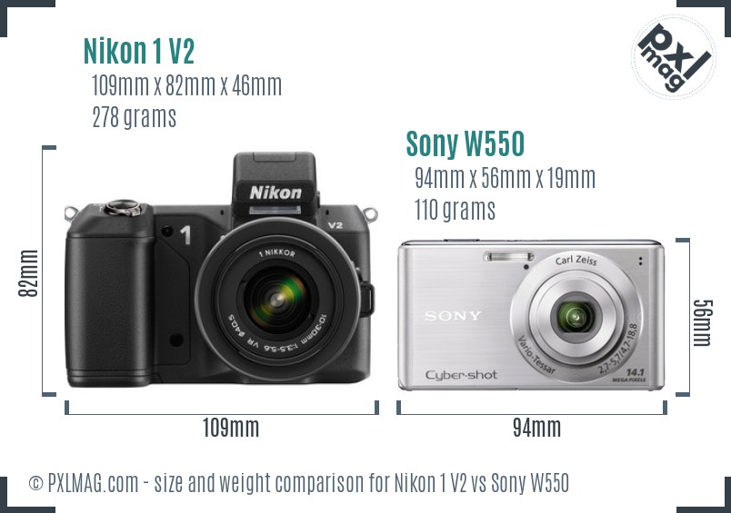 Nikon 1 V2 vs Sony W550 size comparison