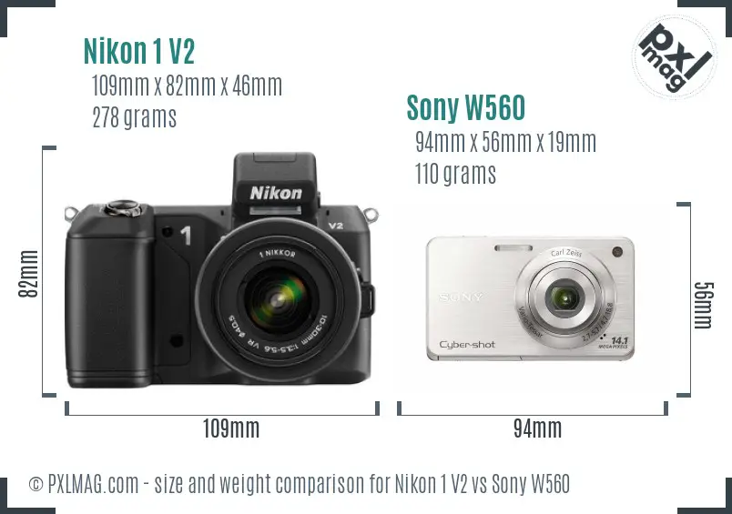 Nikon 1 V2 vs Sony W560 size comparison