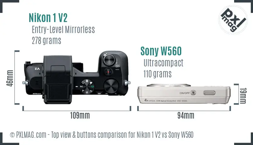 Nikon 1 V2 vs Sony W560 top view buttons comparison