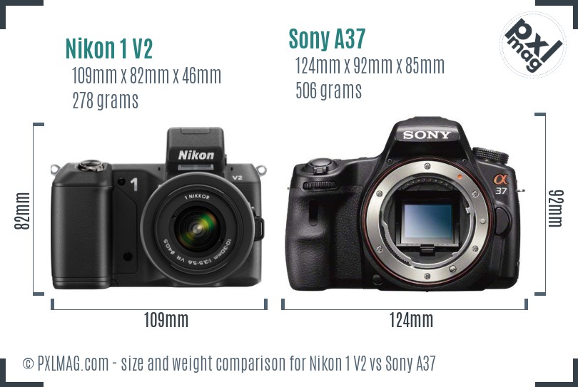 Nikon 1 V2 vs Sony A37 size comparison