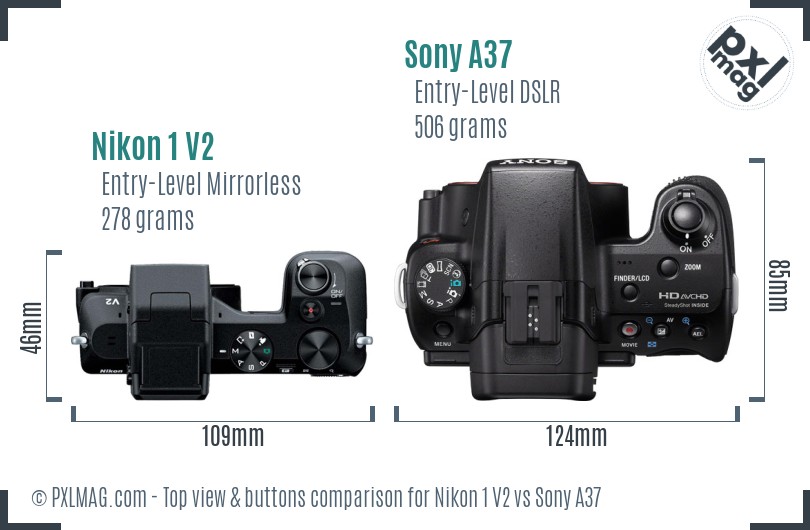Nikon 1 V2 vs Sony A37 top view buttons comparison