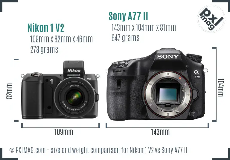 Nikon 1 V2 vs Sony A77 II size comparison