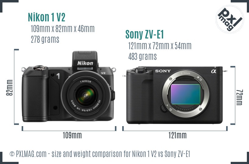 Nikon 1 V2 vs Sony ZV-E1 size comparison
