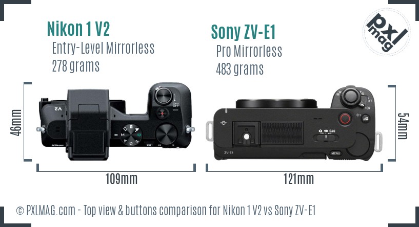 Nikon 1 V2 vs Sony ZV-E1 top view buttons comparison