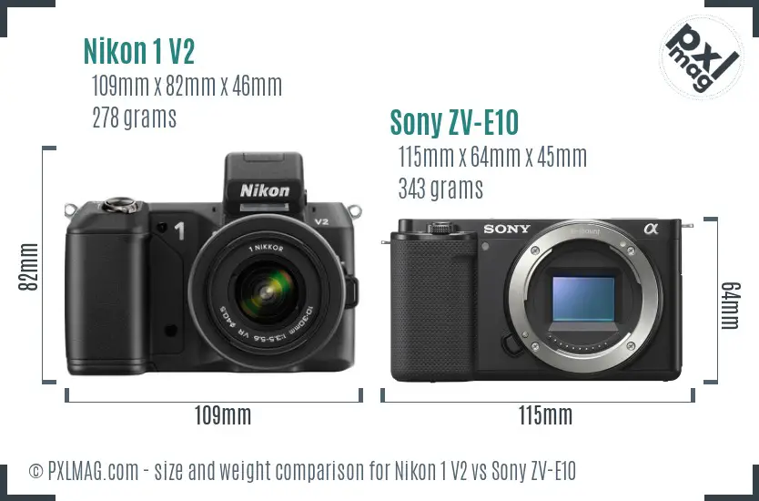 Nikon 1 V2 vs Sony ZV-E10 size comparison