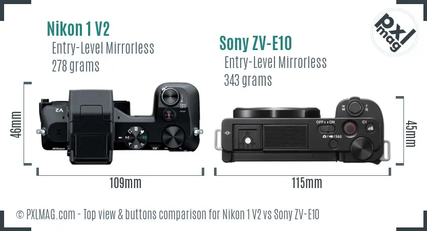 Nikon 1 V2 vs Sony ZV-E10 top view buttons comparison