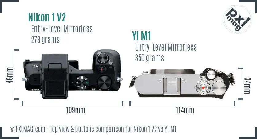 Nikon 1 V2 vs YI M1 top view buttons comparison