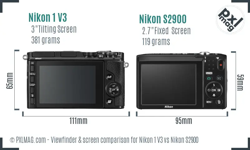 Nikon 1 V3 vs Nikon S2900 Screen and Viewfinder comparison