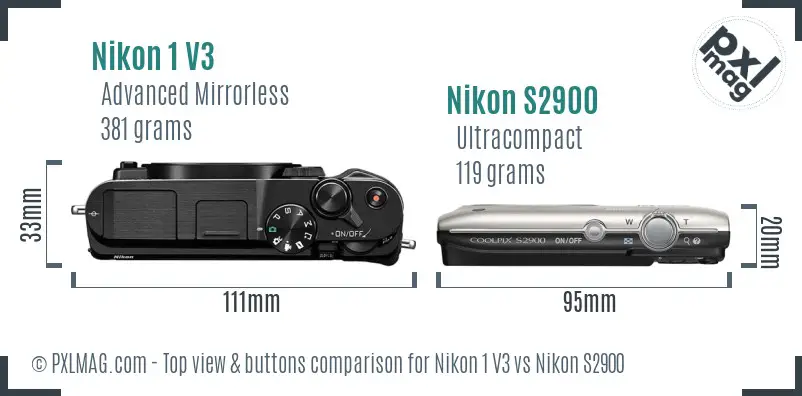 Nikon 1 V3 vs Nikon S2900 top view buttons comparison