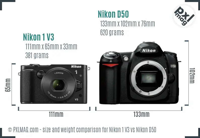 Nikon 1 V3 vs Nikon D50 size comparison