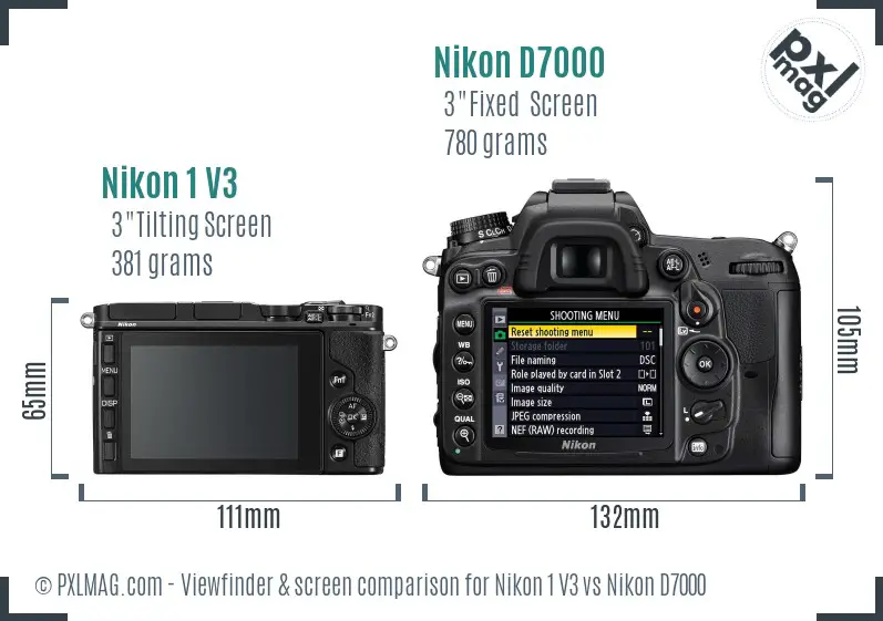 Nikon 1 V3 vs Nikon D7000 Screen and Viewfinder comparison