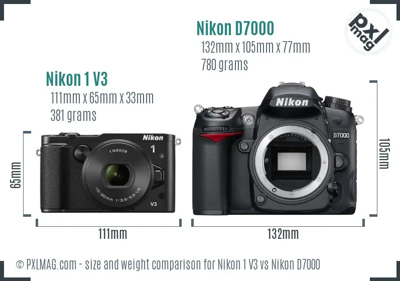 Nikon 1 V3 vs Nikon D7000 size comparison