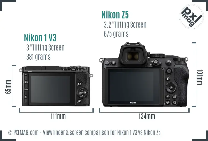 Nikon 1 V3 vs Nikon Z5 Screen and Viewfinder comparison