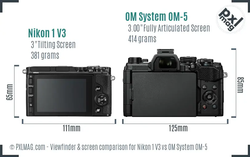 Nikon 1 V3 vs OM System OM-5 Screen and Viewfinder comparison