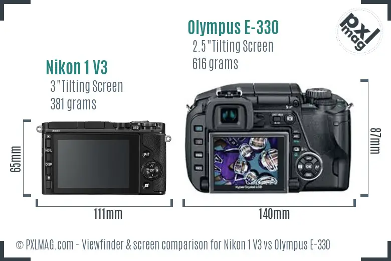 Nikon 1 V3 vs Olympus E-330 Screen and Viewfinder comparison