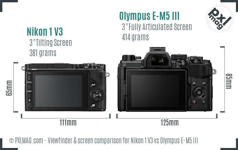 Nikon 1 V3 vs Olympus E-M5 III Screen and Viewfinder comparison