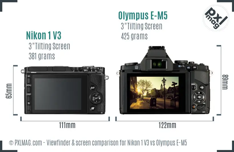Nikon 1 V3 vs Olympus E-M5 Screen and Viewfinder comparison