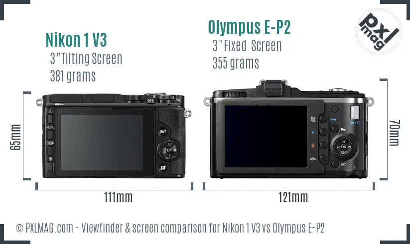 Nikon 1 V3 vs Olympus E-P2 Screen and Viewfinder comparison