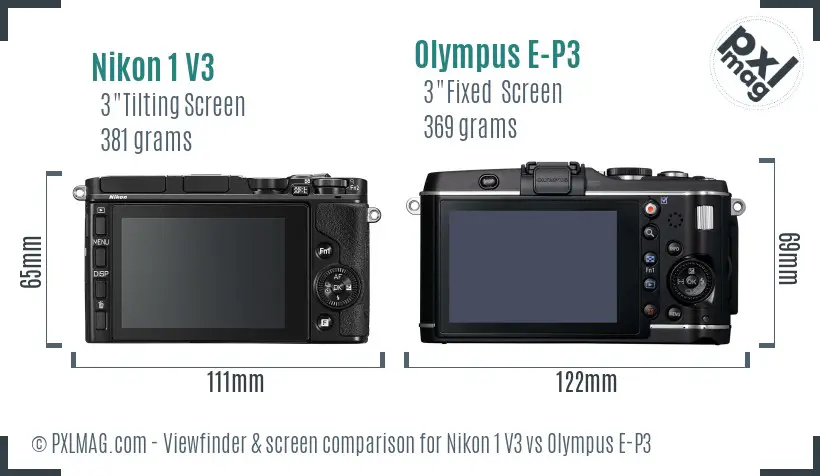 Nikon 1 V3 vs Olympus E-P3 Screen and Viewfinder comparison