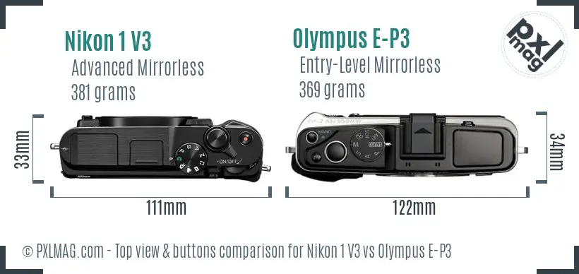 Nikon 1 V3 vs Olympus E-P3 top view buttons comparison