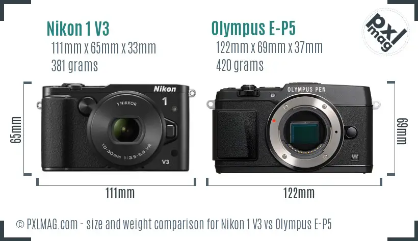 Nikon 1 V3 vs Olympus E-P5 size comparison Nikon 1 V3 vs Olympus E-P5 size comparison