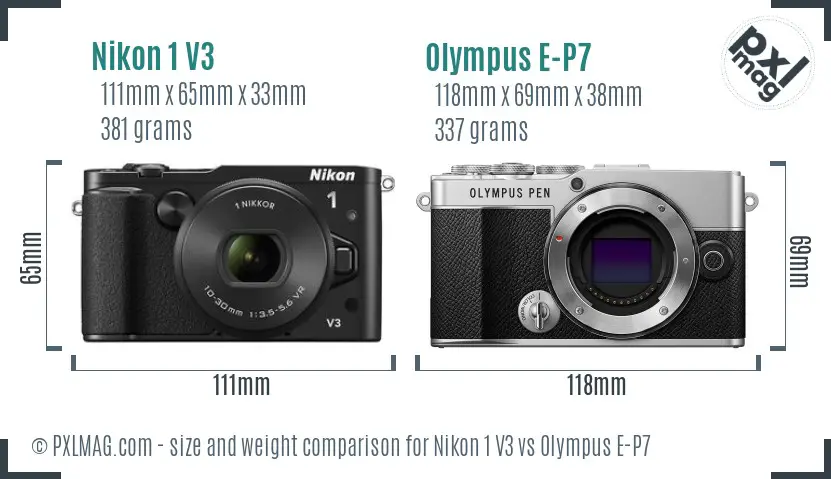 Nikon 1 V3 vs Olympus E-P7 size comparison