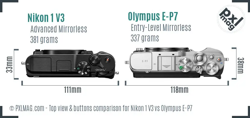 Nikon 1 V3 vs Olympus E-P7 top view buttons comparison