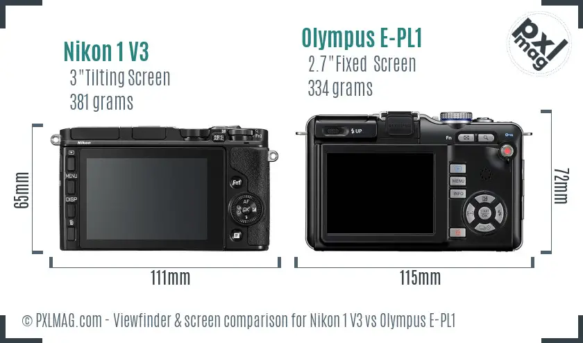 Nikon 1 V3 vs Olympus E-PL1 Screen and Viewfinder comparison