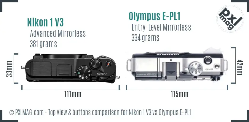Nikon 1 V3 vs Olympus E-PL1 top view buttons comparison